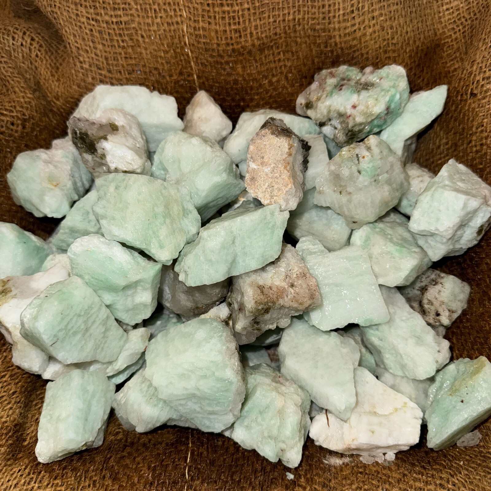 500 Carat Lots of Unsearched Natural Amazonite Rough – Plus a FREE Faceted Gem