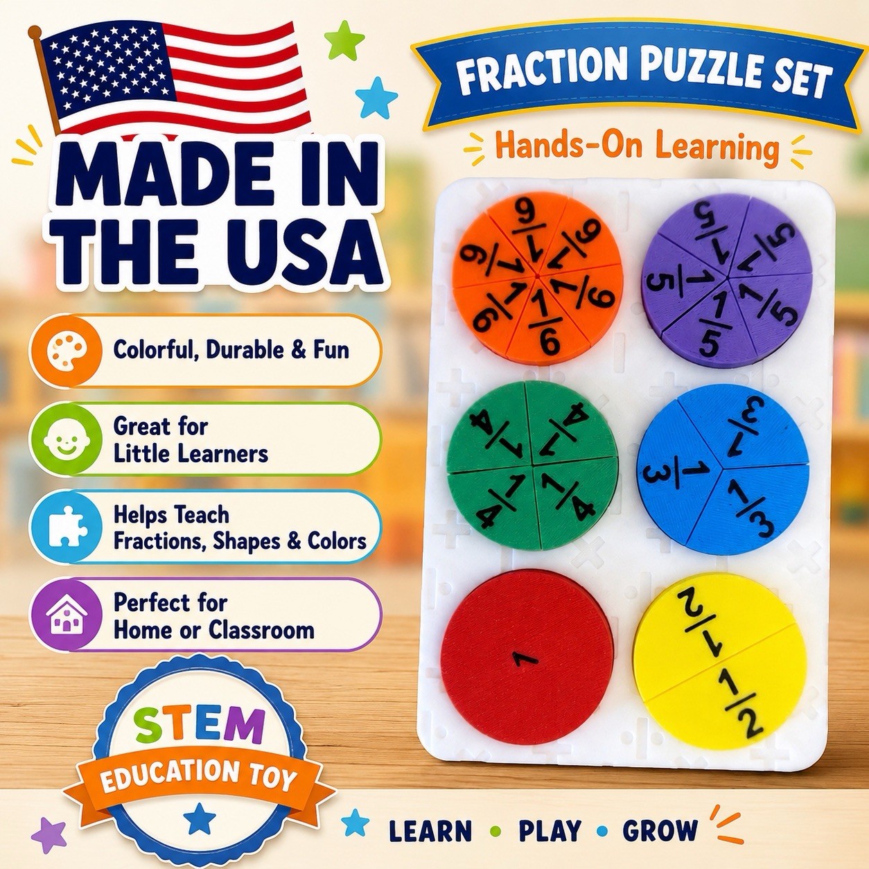 Fractions Table For Kids – 1, 1/2, 1/3, 1/4, 1/5, 1/6th Of A Circle 4 Toddlers
