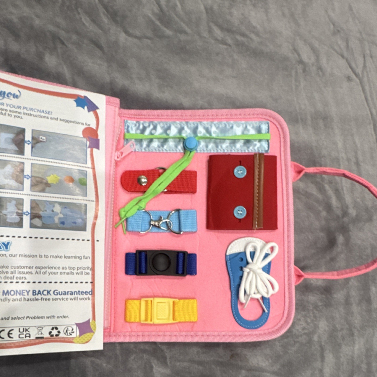 ESJAY Unicorn Busy Board Pink Toy for Kids Ages 3-7 Alphabet Numbers Shapes