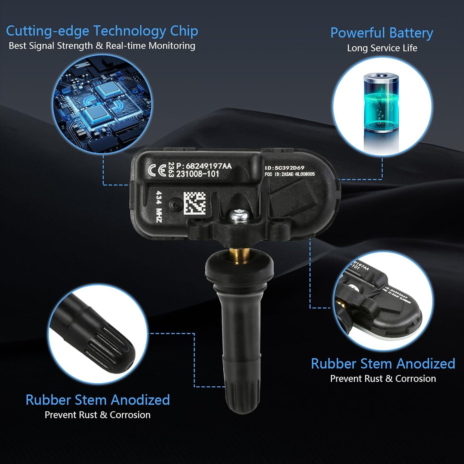 TPMS Sensor 434MHz Tire Pressure Monitoring System Sensor Compatible for