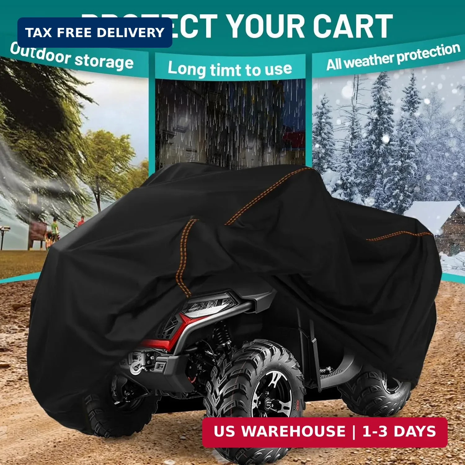 QYMOTO ATV Cover,420D Large ATV Cover XXL 2-UP,4 Wheeler Quad Durable Waterproof