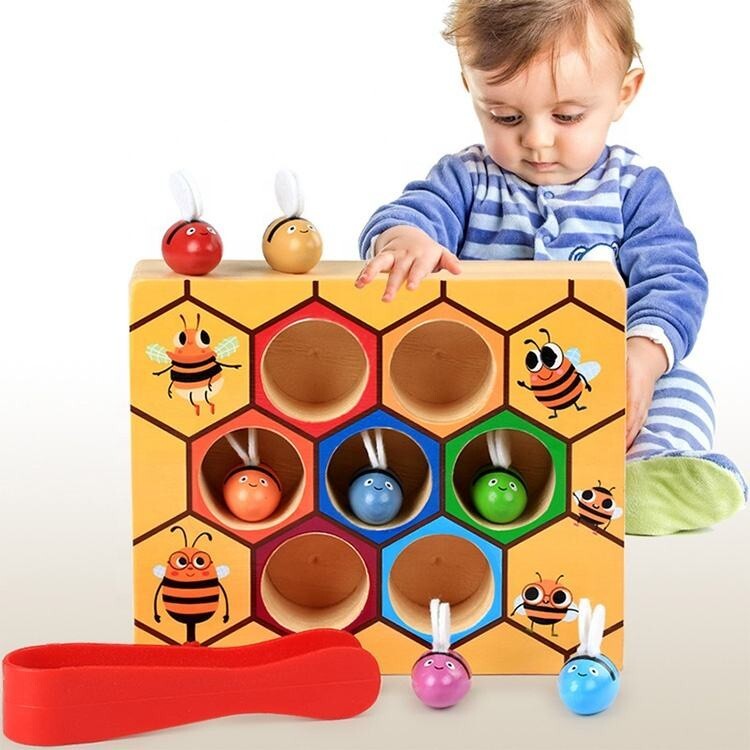 Clamp Fun Picking Catching Toy Hive Board Games Montessori Board Game WoodBeeToy