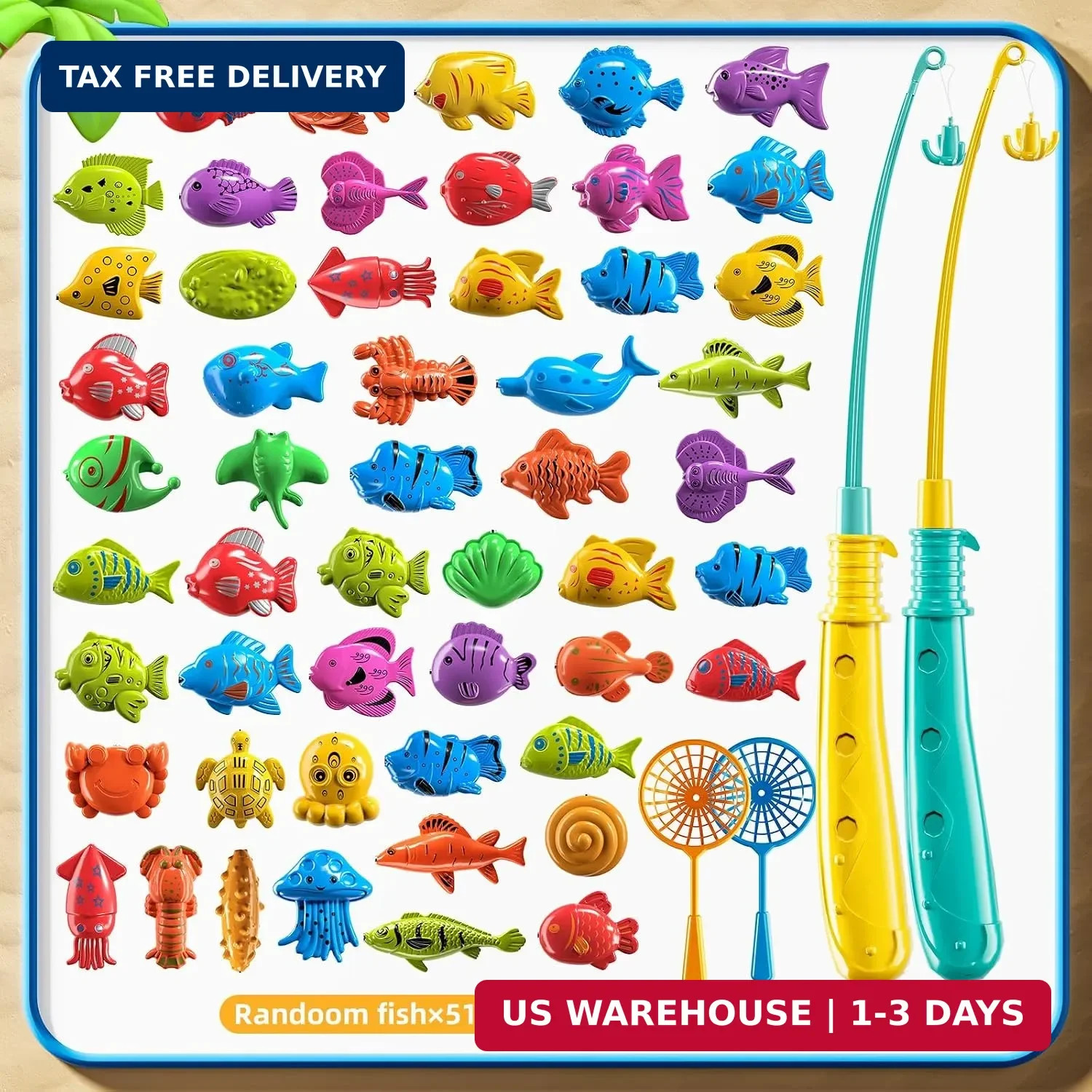 TEMI Fishing Toy Game for Kids 3 4 5 6 7 8 Years Old, 51 Fish Bath Playset for T
