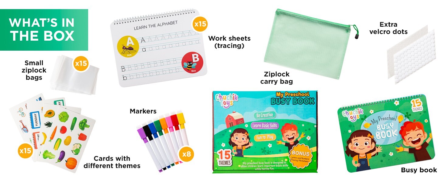 Preschool Busy Book for Toddlers 1-3-4 with 8 Colorful Markers – 30 Page Montess