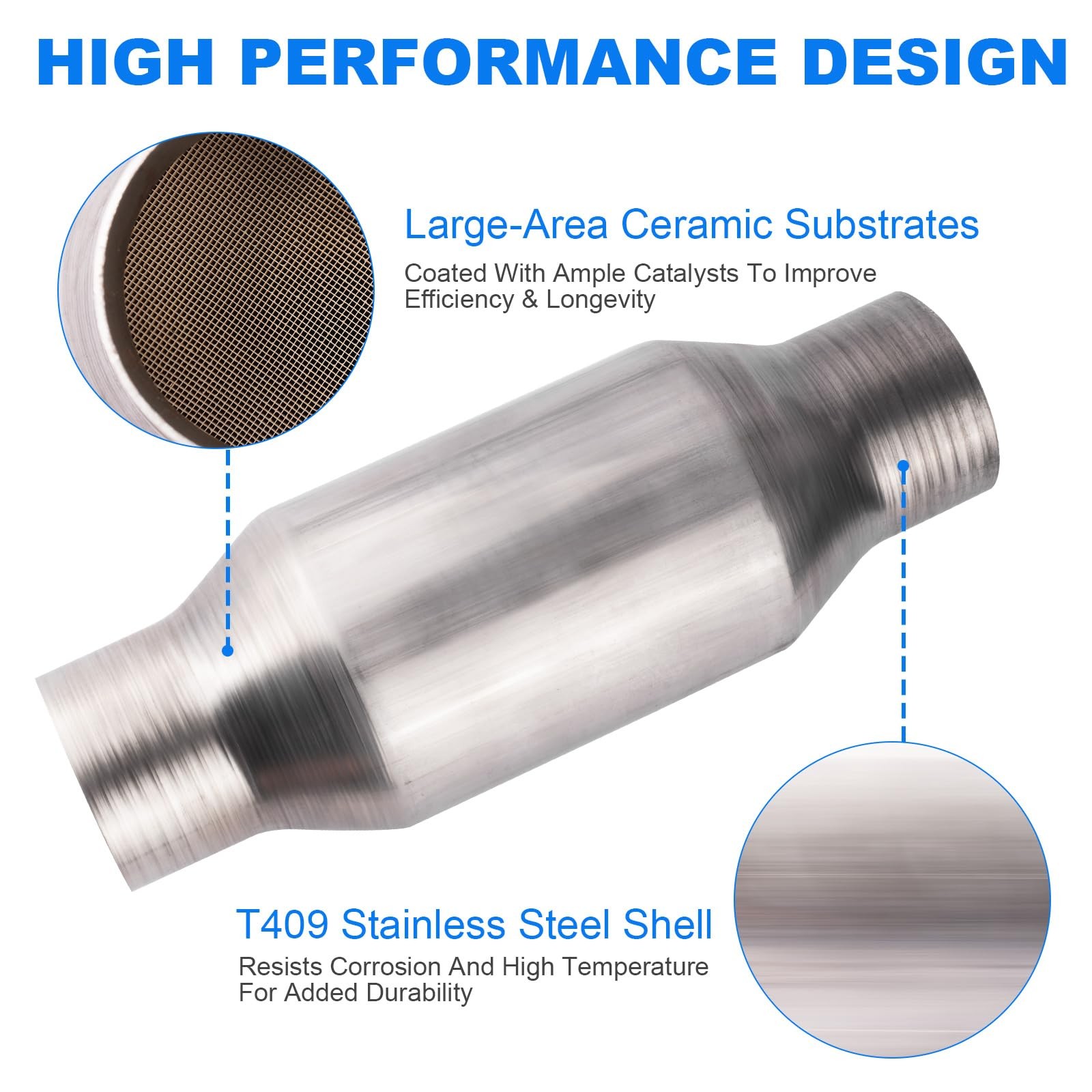 Yeoflagtrade Catalytic Converter 2 Inch 1 Pcs, High Flow 2 inch, 1pcs