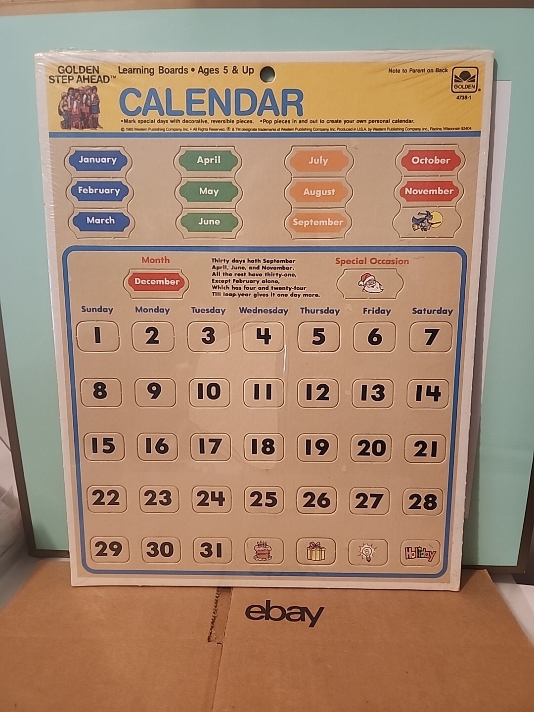 Vintage 1985 Golden Step Ahead School Classroom Calendar Learning Board 80’s NEW