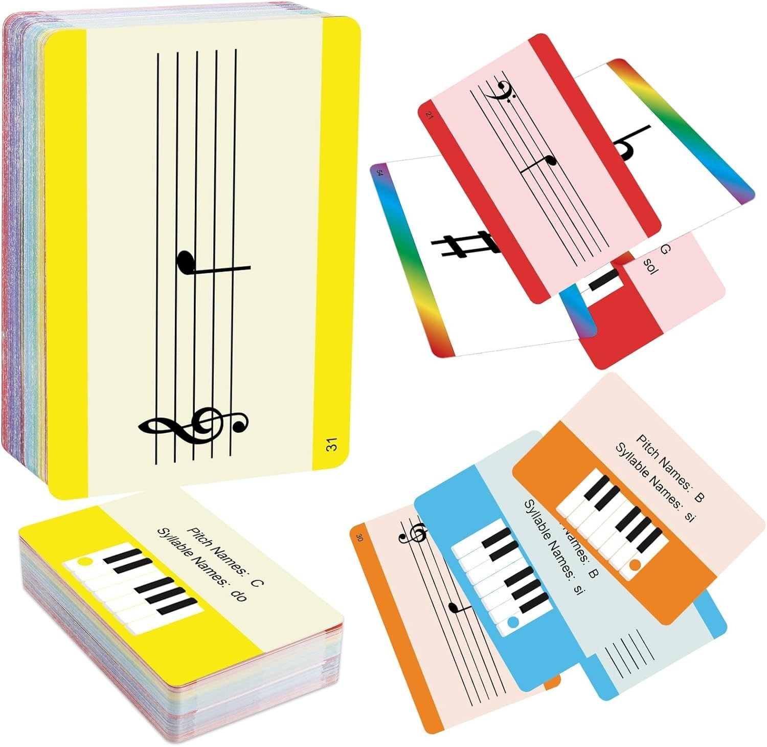 Music Flash Cards, 54 Piano Note Theory Flash Cards – Staff Notation, Pitch/S…