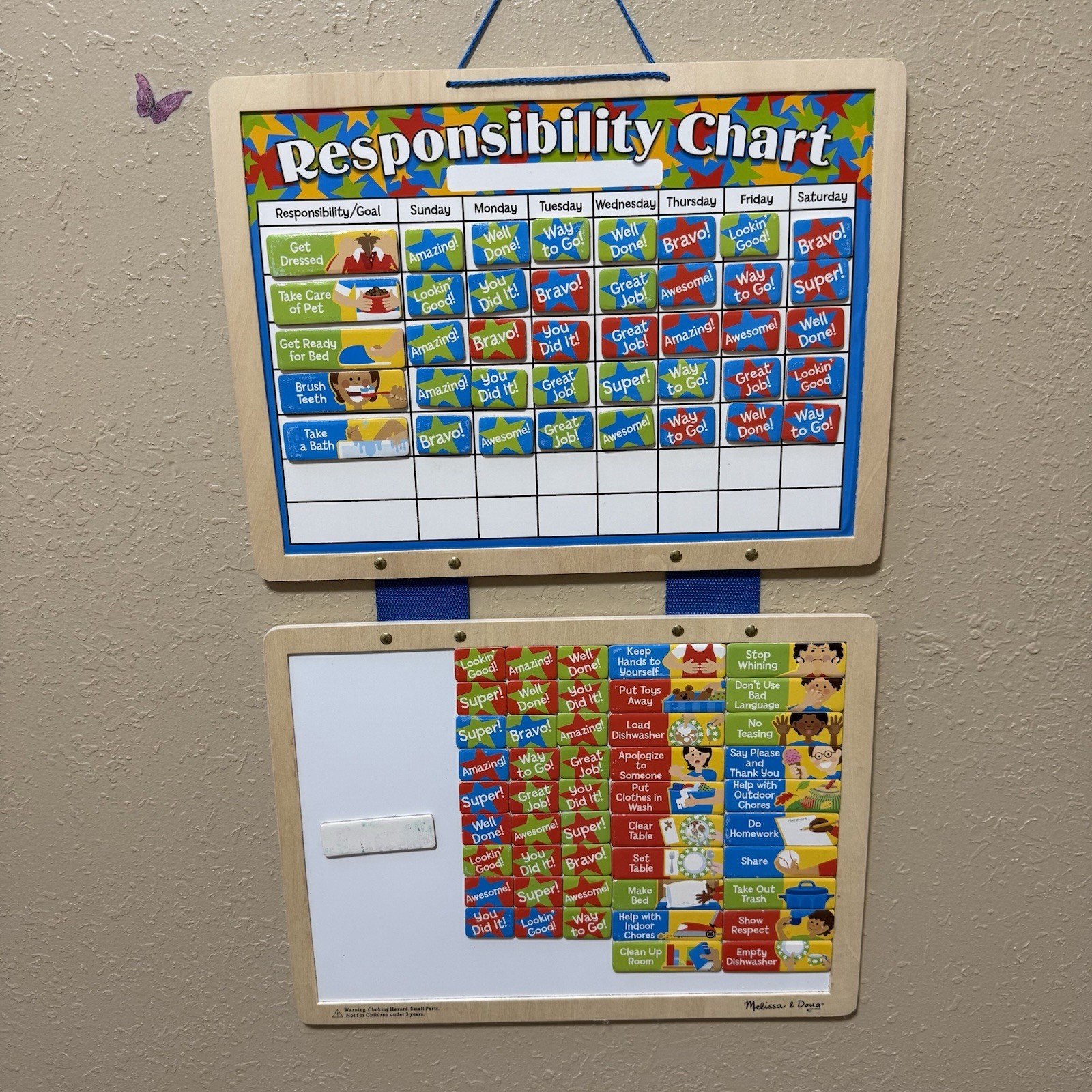 Melissa and Doug Hanging Wooden Magnetic Responsibility Chart Montessori