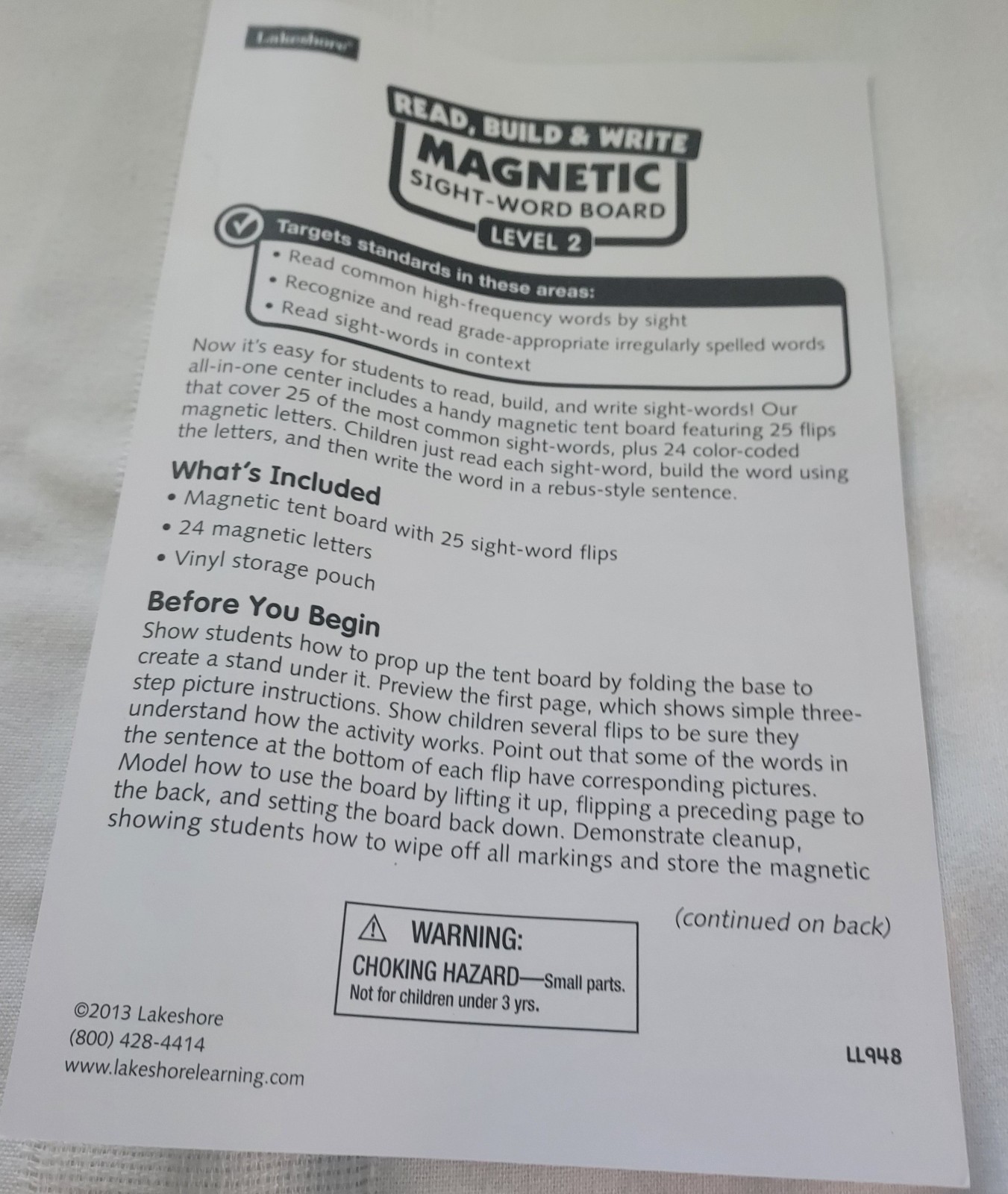 Lakeshore Read, Build & Write Magnetic Sight-Word Board Level 2