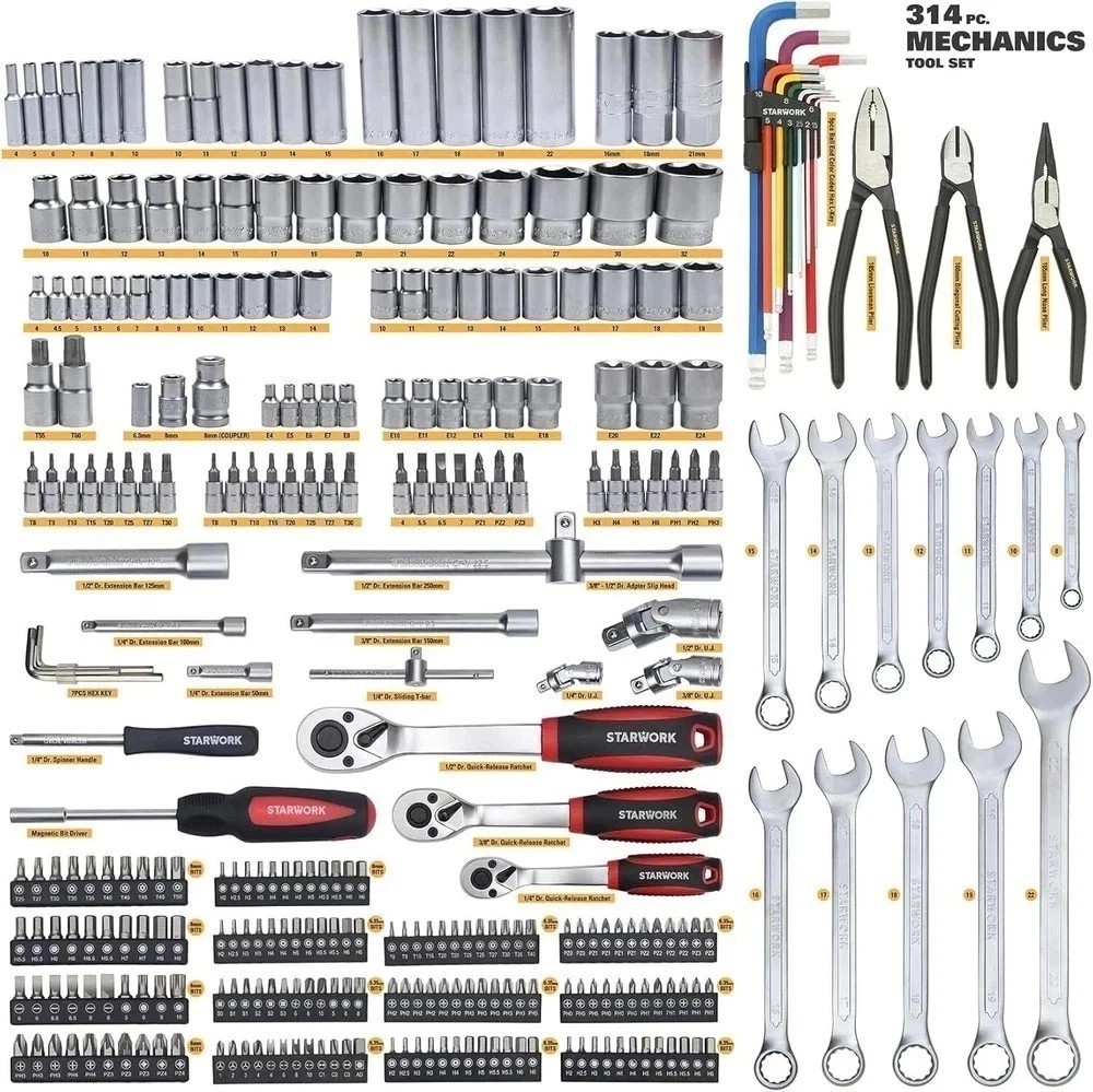 TRUE MECHANIC™ 314-Piece Mechanics Tool Set and Socket Set, Professional Metric