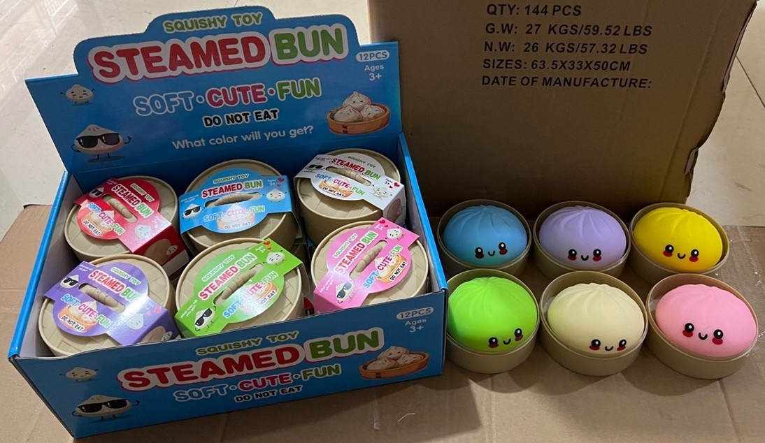 Steamed Bun Squeeze Toy Squishy Stress Relief Toy with Steamer Dough Toy 12 PC