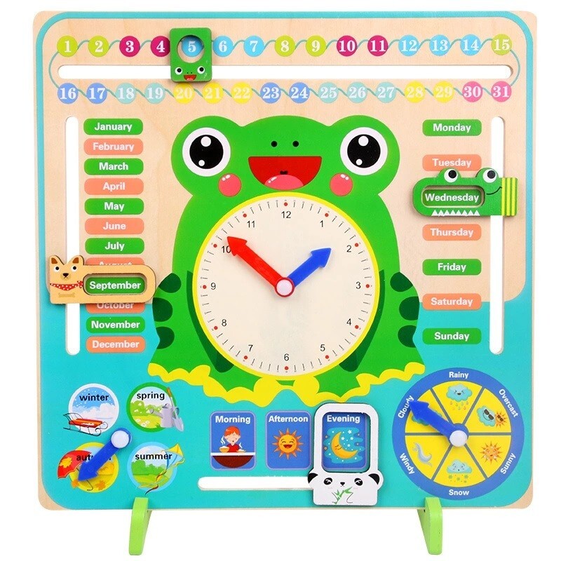 Wooden Clock Preschool Learning Calendar – Teach Kids Time, Date, and Seasons