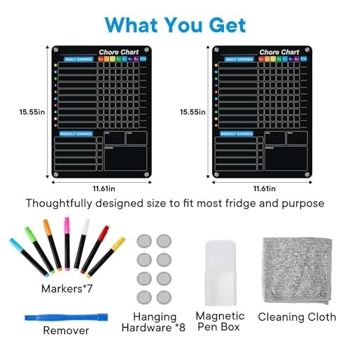 2-Pack Acrylic Magnetic Chore Chart Dry Erase Board for Kids and Family
