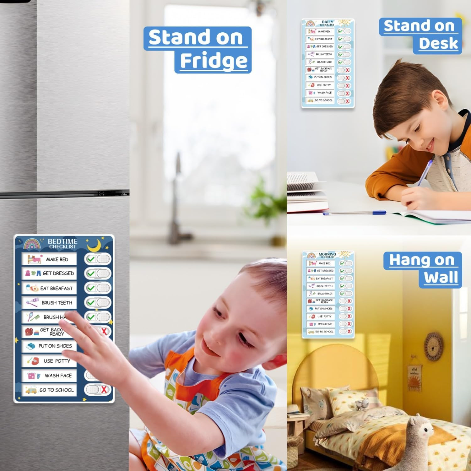 3 in 1 Bedtime/Morning/Daily Routine Chart for Kids, Magnetic Chore Chart for Ki