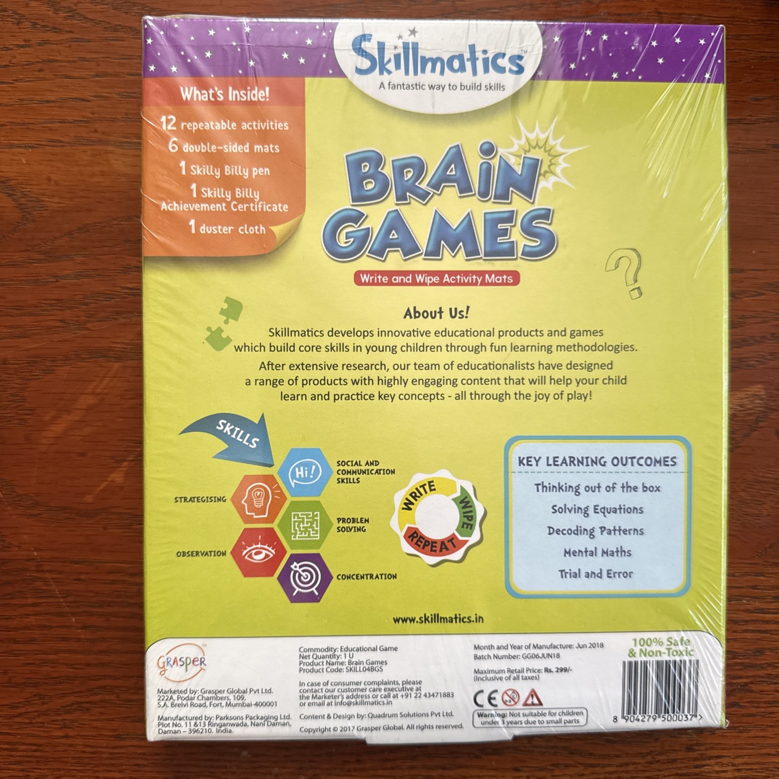 Skillmatics BRAIN GAMES Write & Wipe Off Activity Learning Mats SEALED In Box