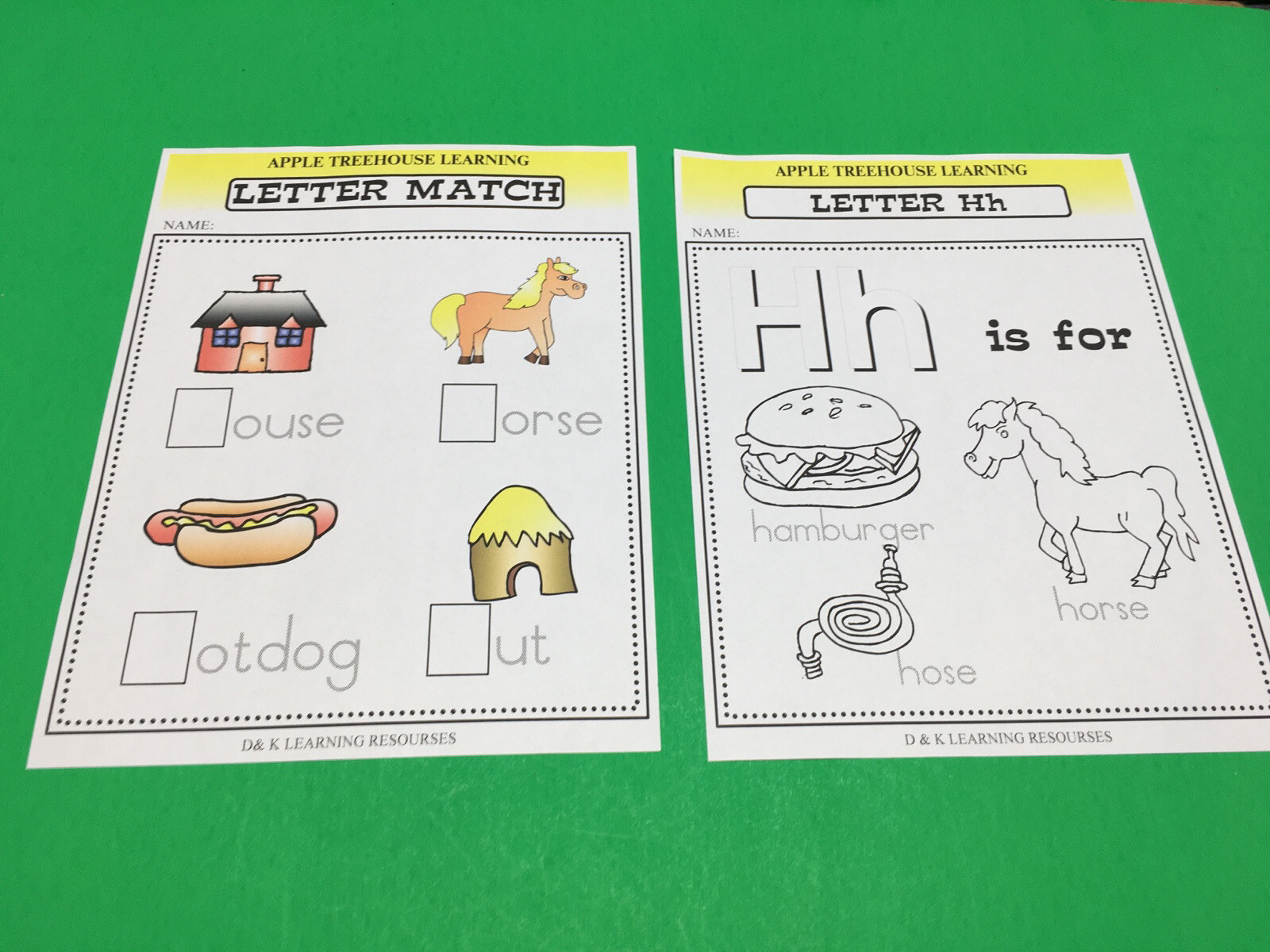 Letter Hh – Apple Treehouse Worksheets – Preschool Teaching supplies 20pgs