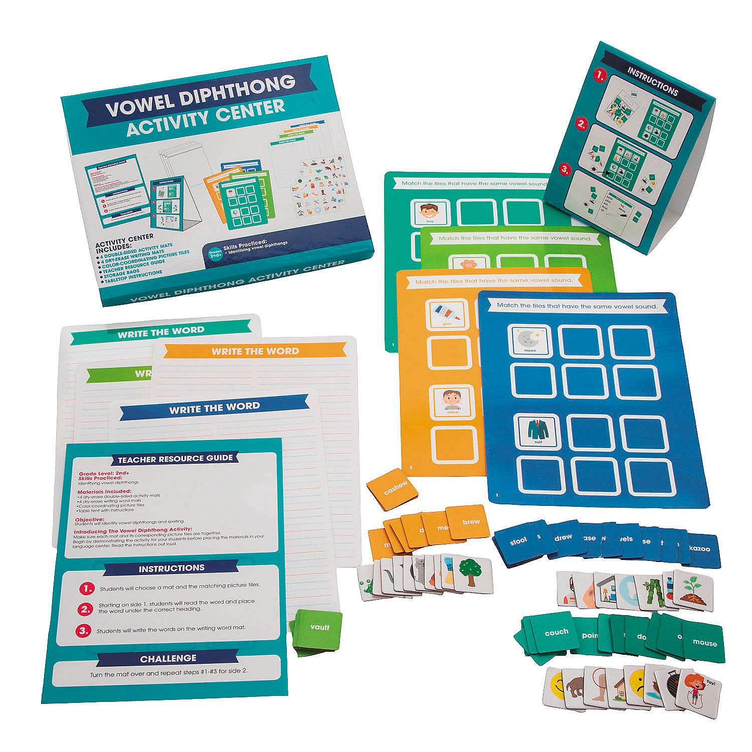 Grades 2+ Vowel Diphthong Educational Activity Classroom Center Kit – 19 Pc.