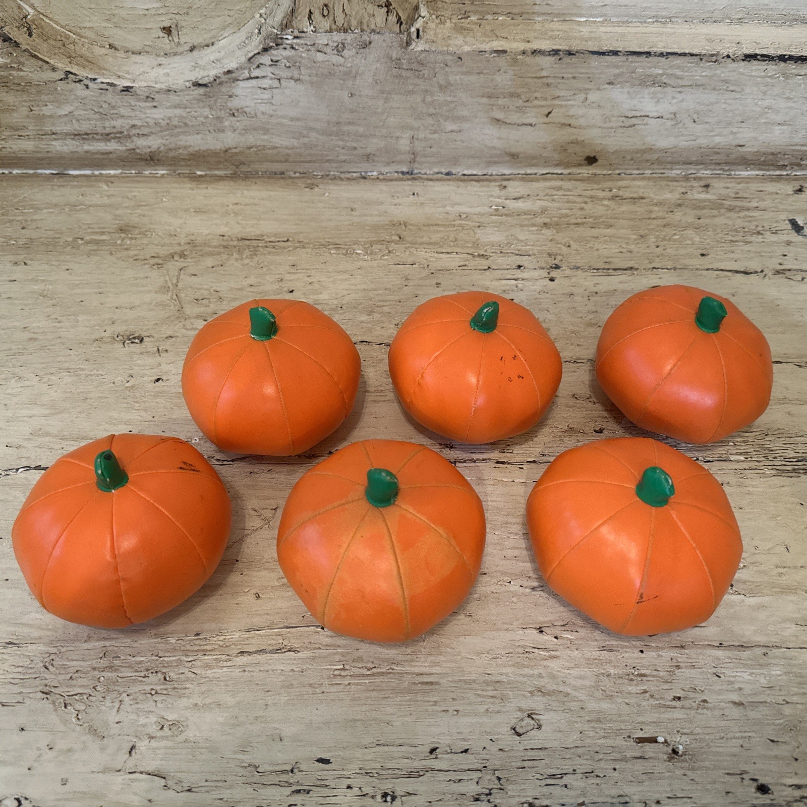 Lakeshore Learning Vintage Vinyl Puffy Stuffed Orange Pumpkins Lot Of 6
