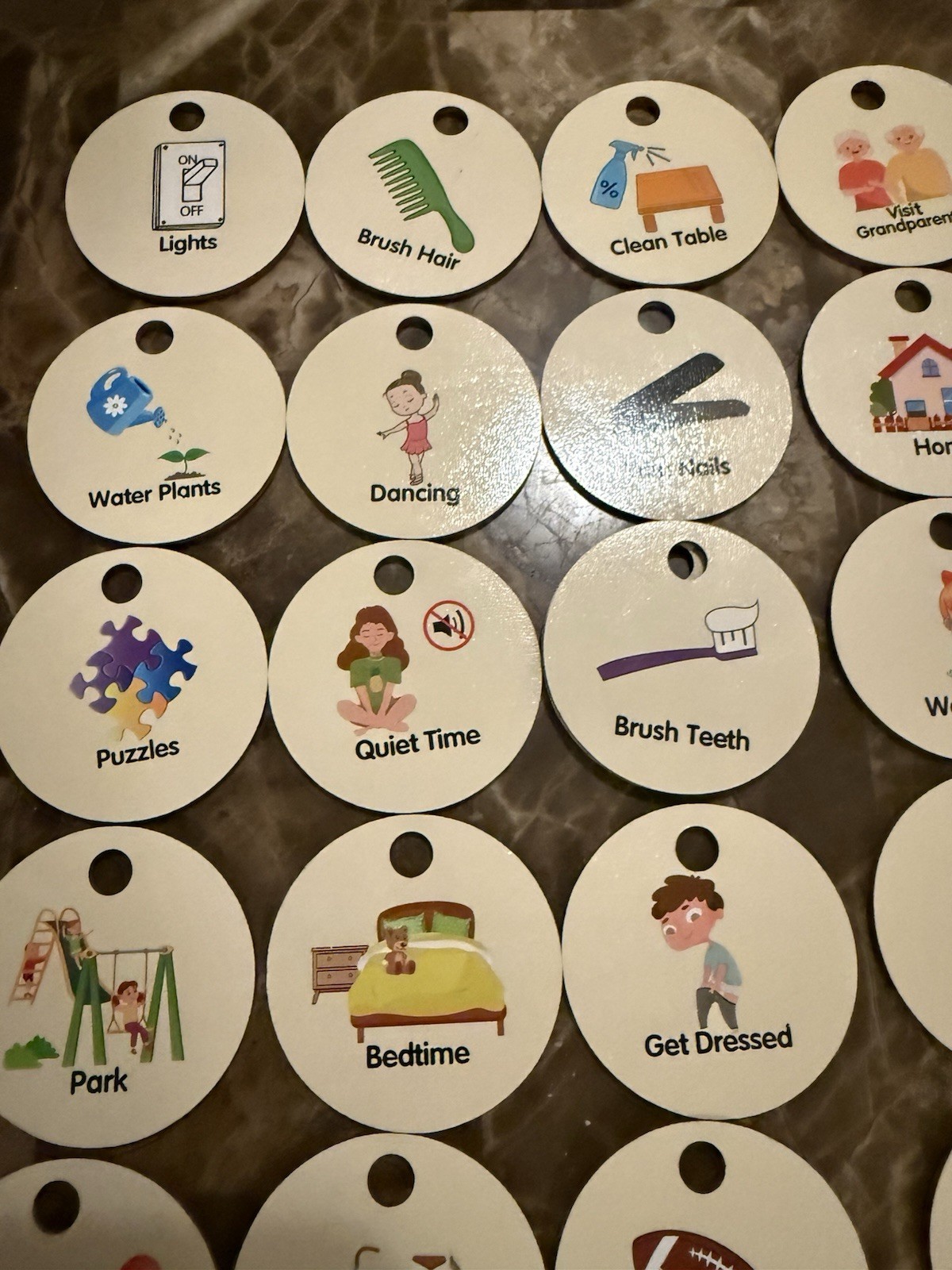 70 Daily Activities Wooden Tokens