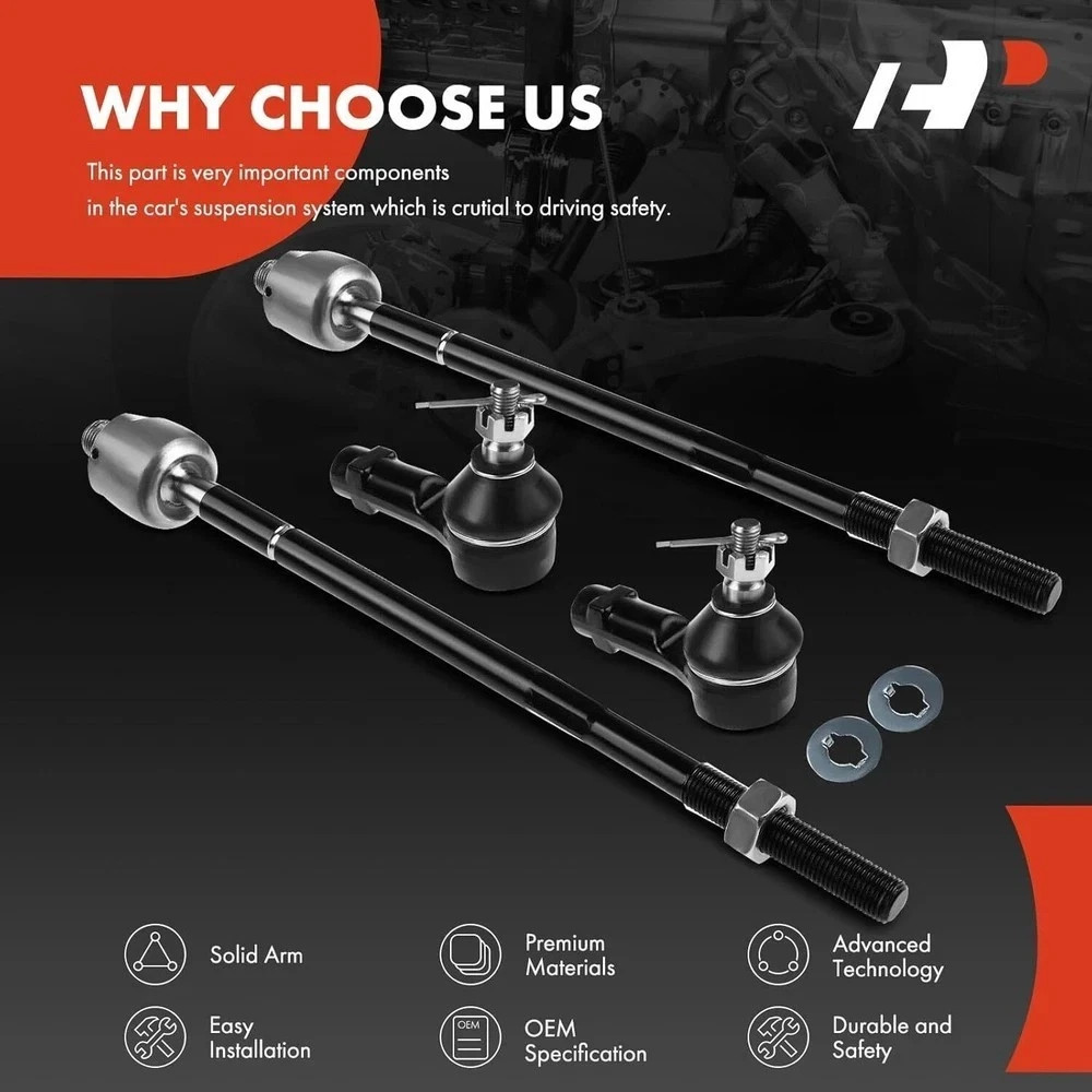 APM Set of 4, Front Inner & Outer Tie Rod End Kit, Compatible with Hyundai