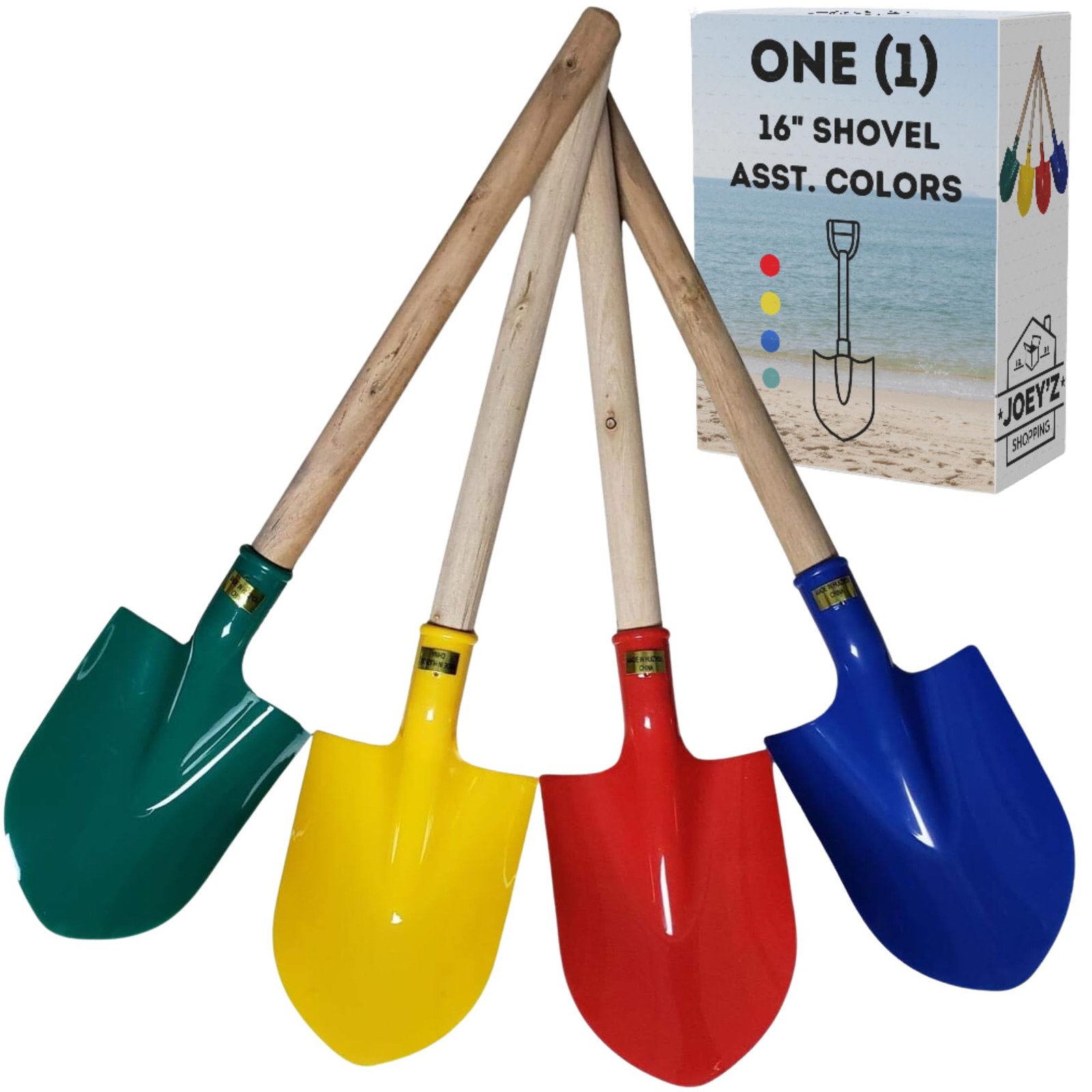 Single 16″ Shovel – with Handle, Assorted Colors –