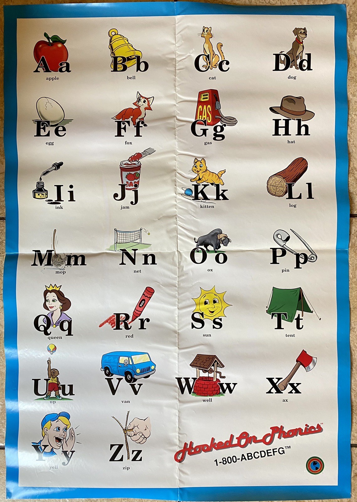 HUGE Vintage Original 90s Hooked On Phonics Reading Alphabet Educational Poster