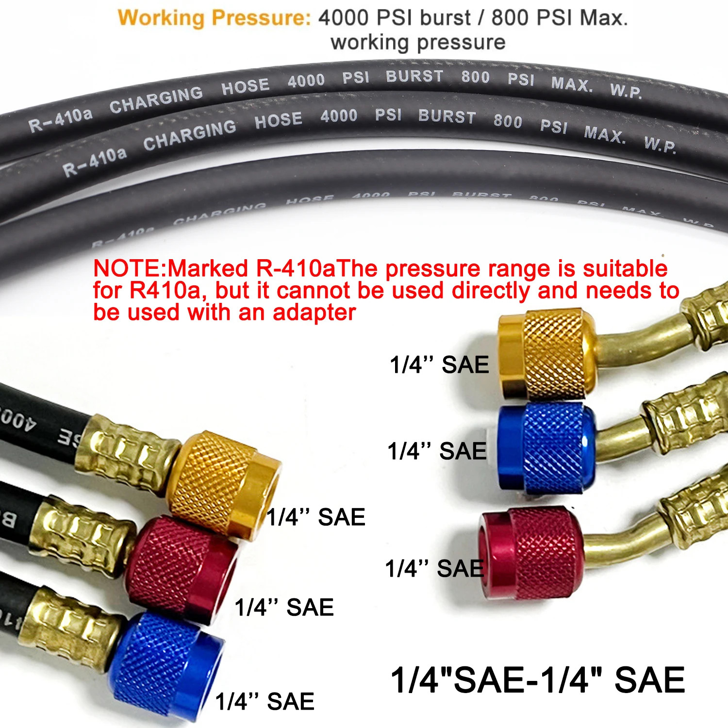 AC Charging Hose Tube Kit Hose Low Loss Fittings for R134A R12 R22 Refrigerant