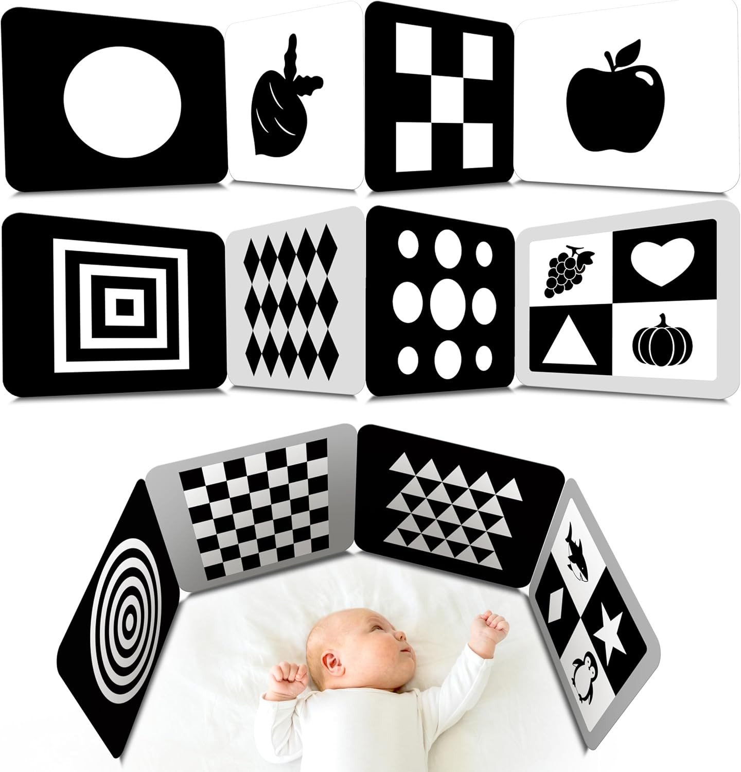 100 PCS 200 Page Black White Colorful 3D Visual Stimulation Baby Flashcard for N