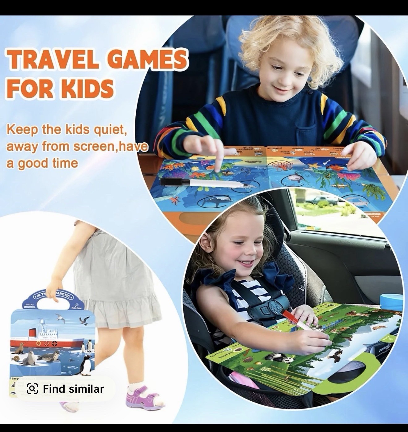 3 In a Pack -Reusable Preschool Learning Activities, Perfect Road Trip Car Airpl