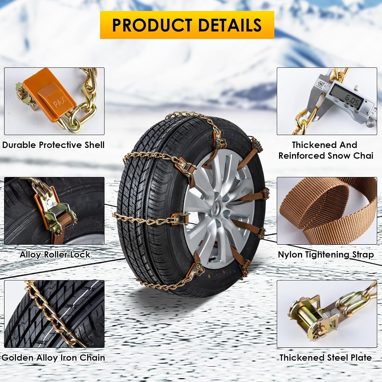 Qoosea Snow Chains Tire Chains for Car Trucks 8 Pieces Universal Thickened