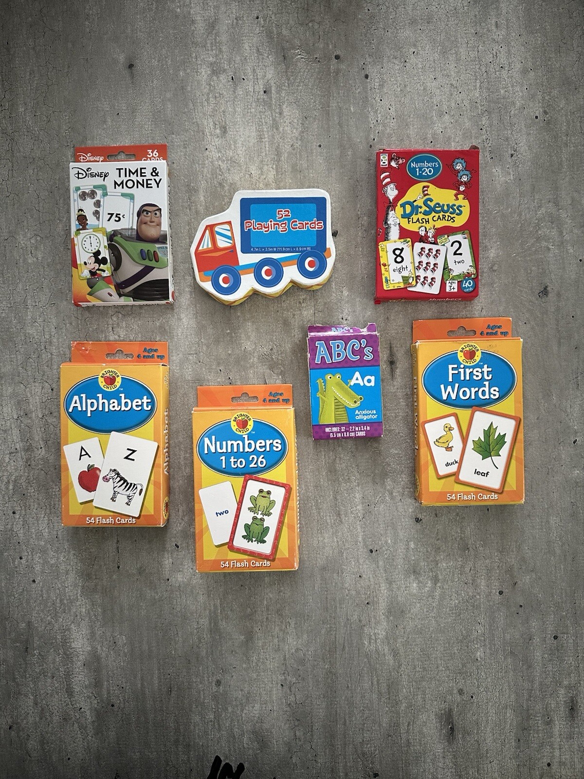 Kids Learning Flash Cards Lot First Words, Alphabet, Time & Money Playing Cards