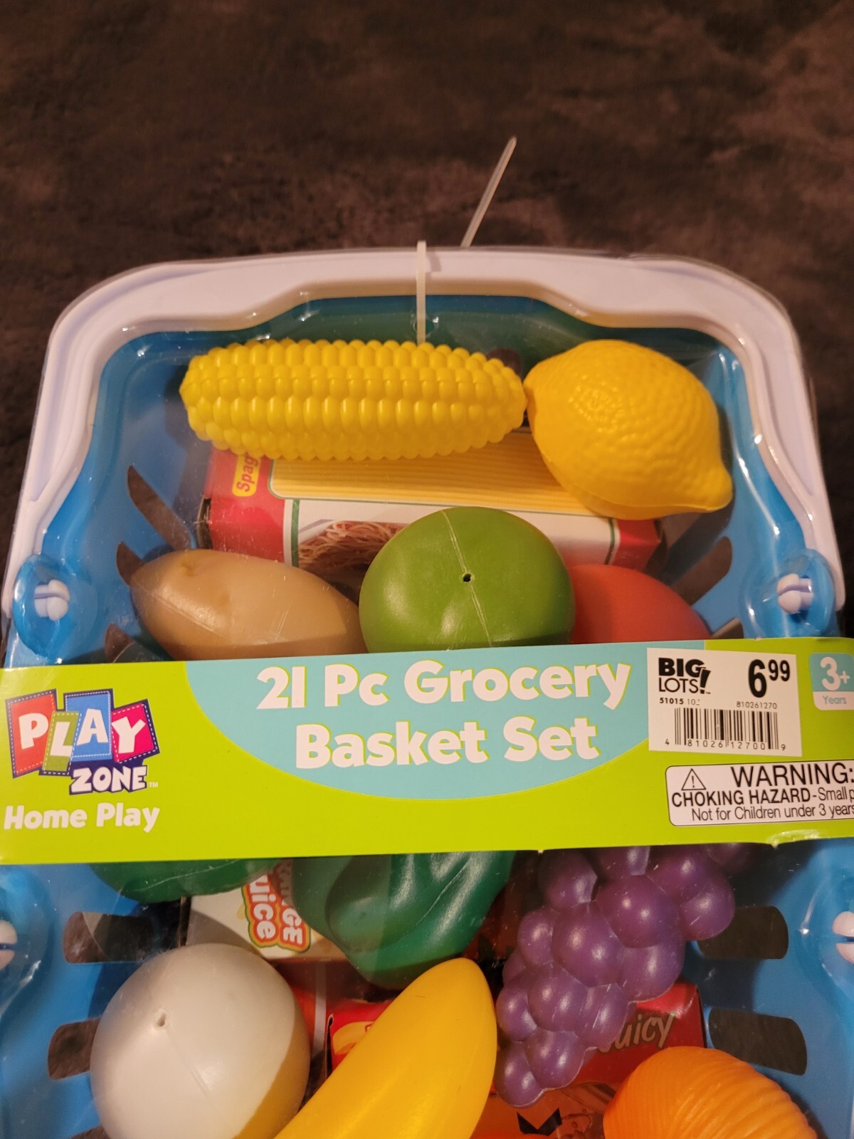 21 pc Play Zone Home Play Big lots Blue Shopping Grocery Basket