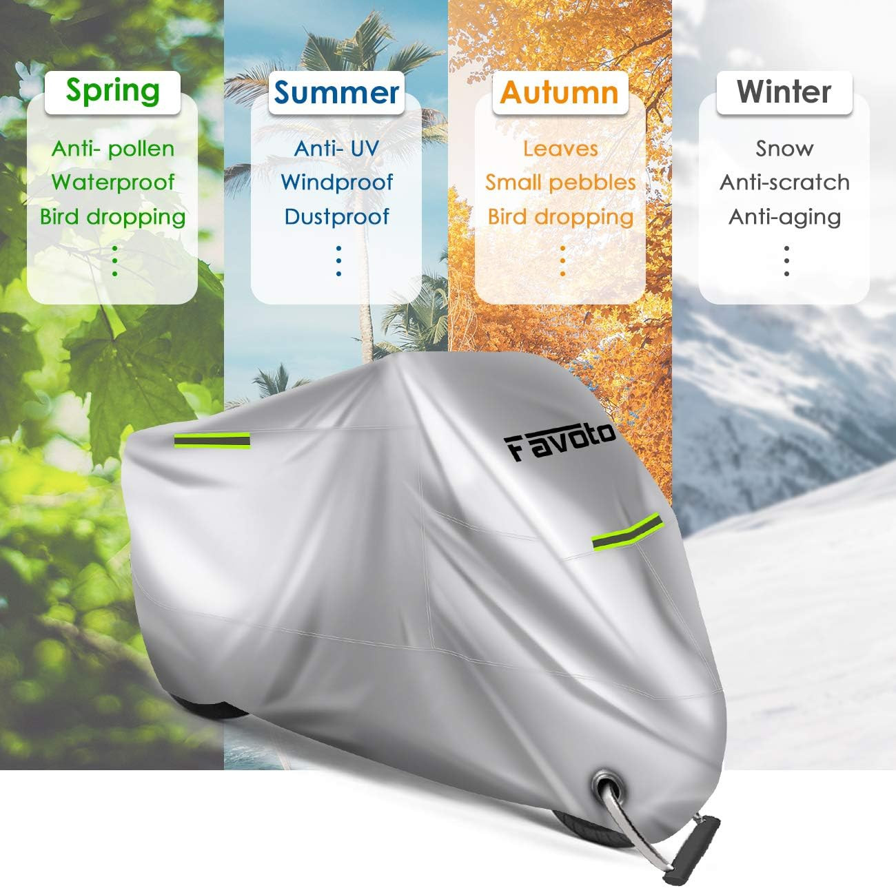 Motorcycle Cover Waterproof Outdoor – Cool Silver Color UV Protection with Refle