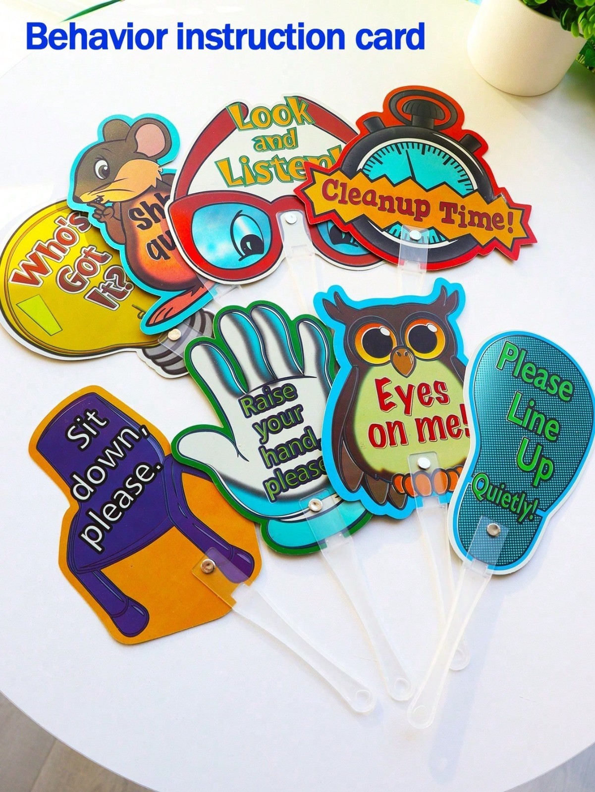 8pcs Classroom Rules Handheld Teacher Signs Double-Sided Instruction Boards Kids