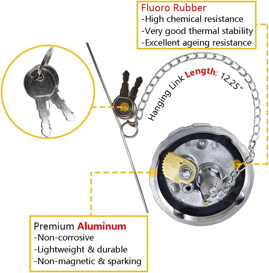 Locking Diesel Fuel Gas Cap With 2 Keys | 3.5″ Female Thread Fitting 5.5 TPI