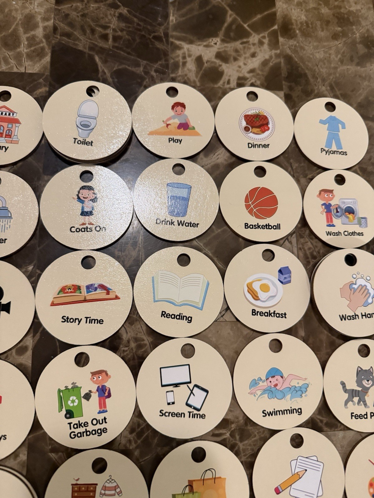 70 Daily Activities Wooden Tokens