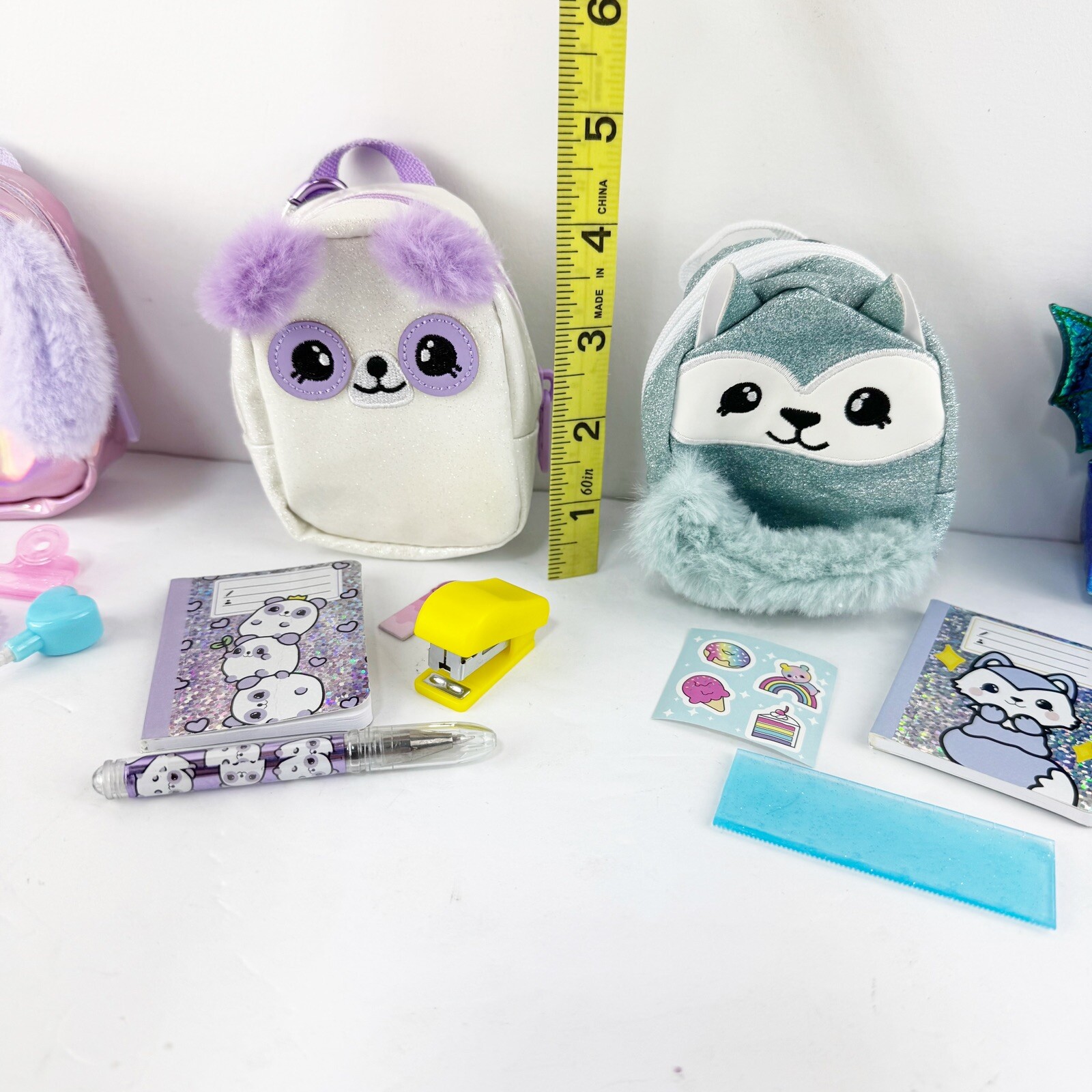 Lot of 4 Miniature Animal Backpack Clip Ons With Fun Accessories & Tools
