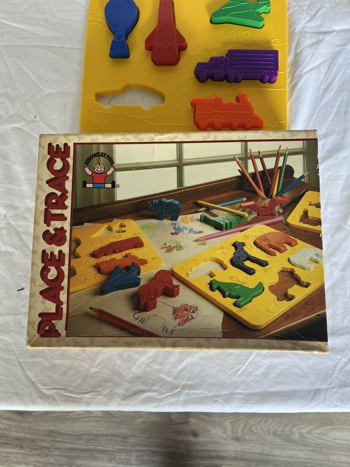 Vintage 1984 Place & Trace Puzzle Stencil Set Preowned Incomplete Discovery Toys