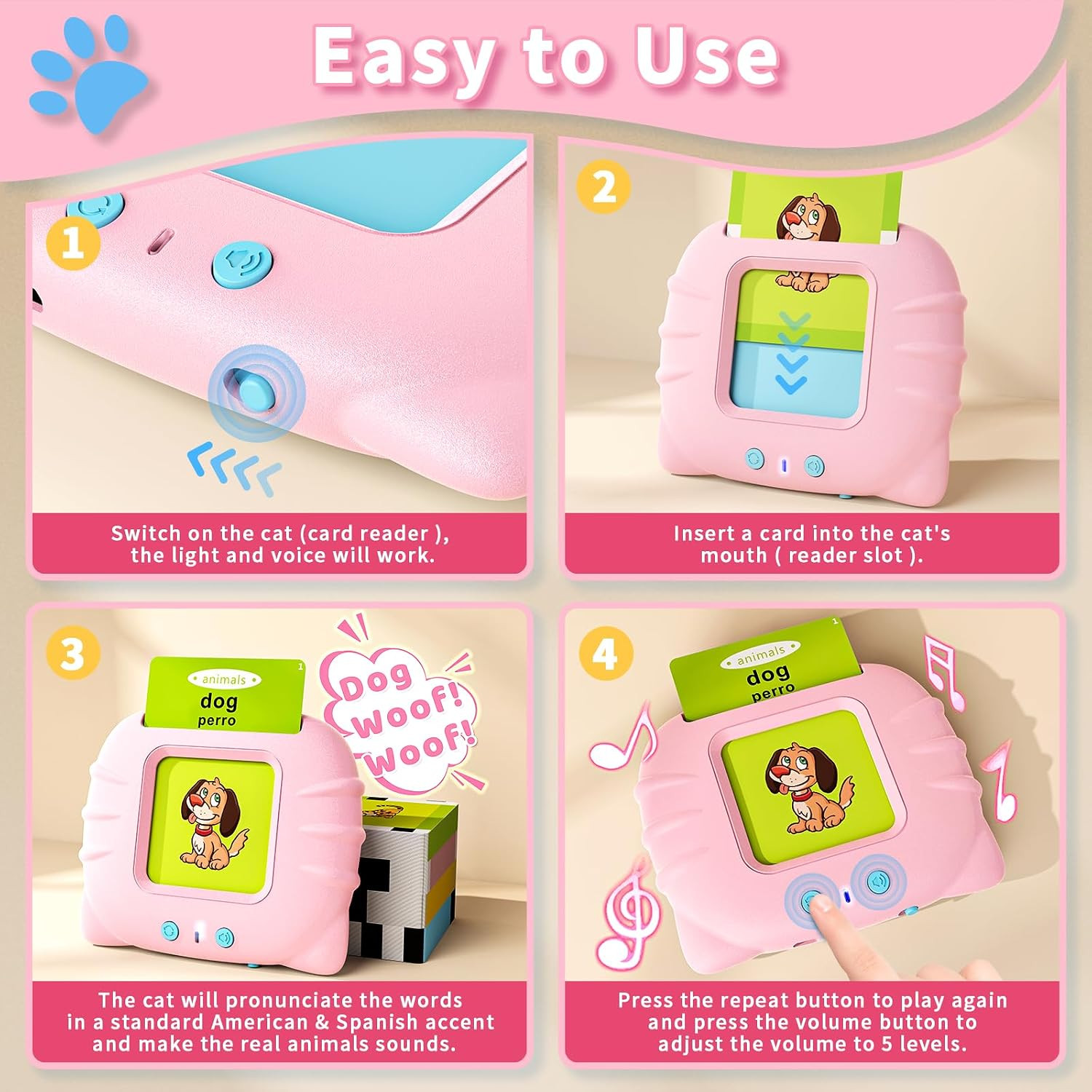 Toddler Toys Bilingual English and Spanish Talking Flash Cards for 1 2 3 4 5 6 Y