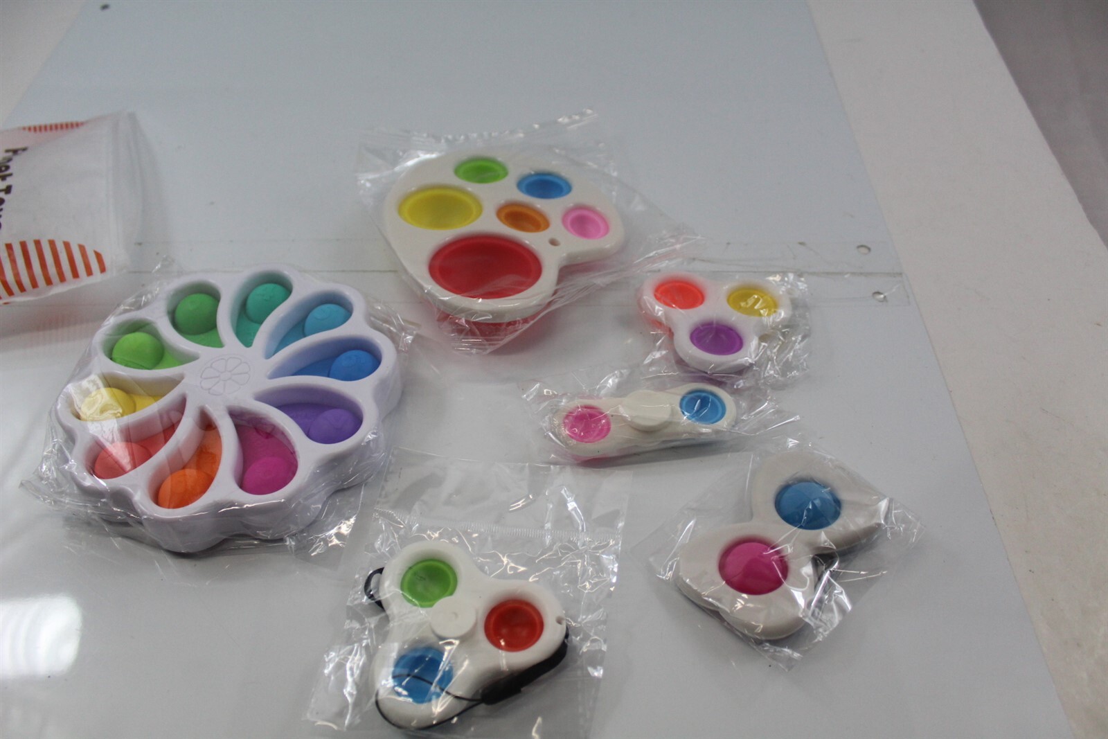 Fidget Bubble Toys Lot of 6 White with Bright Multi-Colors