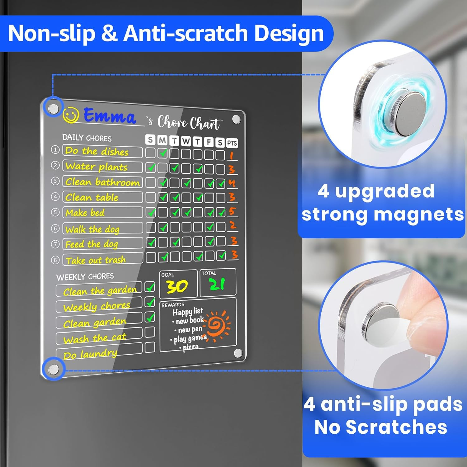 3 Pack Acrylic Magnetic Kids Chore Chart for Multiple Kids & Family on Fridge –