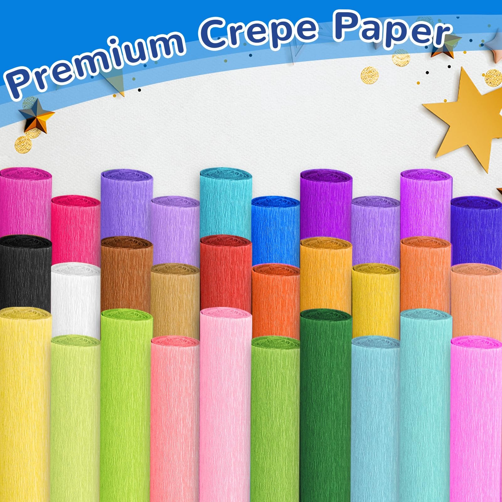 Crepe Paper Streamers 30 Rolls, 10 x 98Inch 30 Rainbow Colors Multicolor