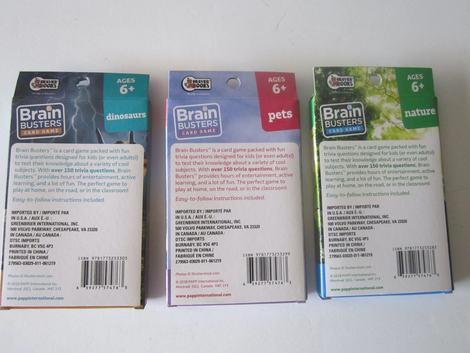 Brain Busters Gaming Cards – 31 Cards Each – Pets, Nature, Dinosaurs New!