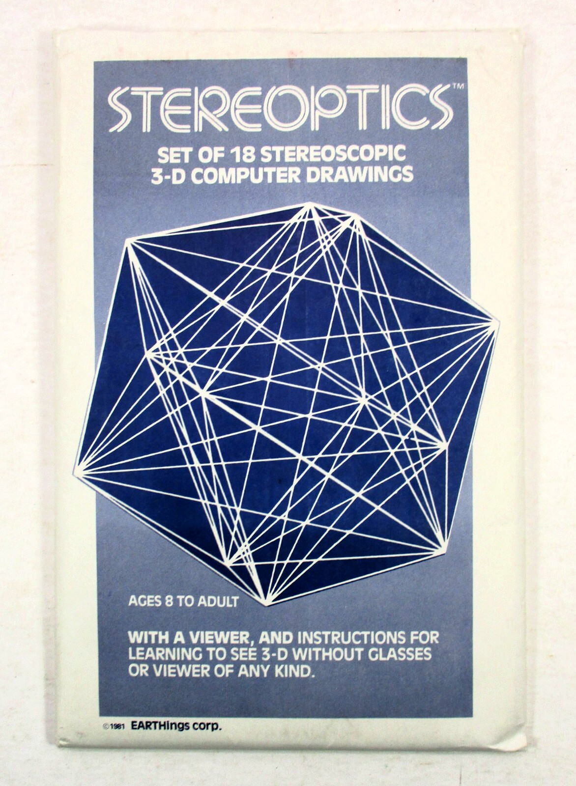 “Stereoptics” 18 Stereoscopic 3-D Computer Drawings w/Viewer 1981 Earthings Corp