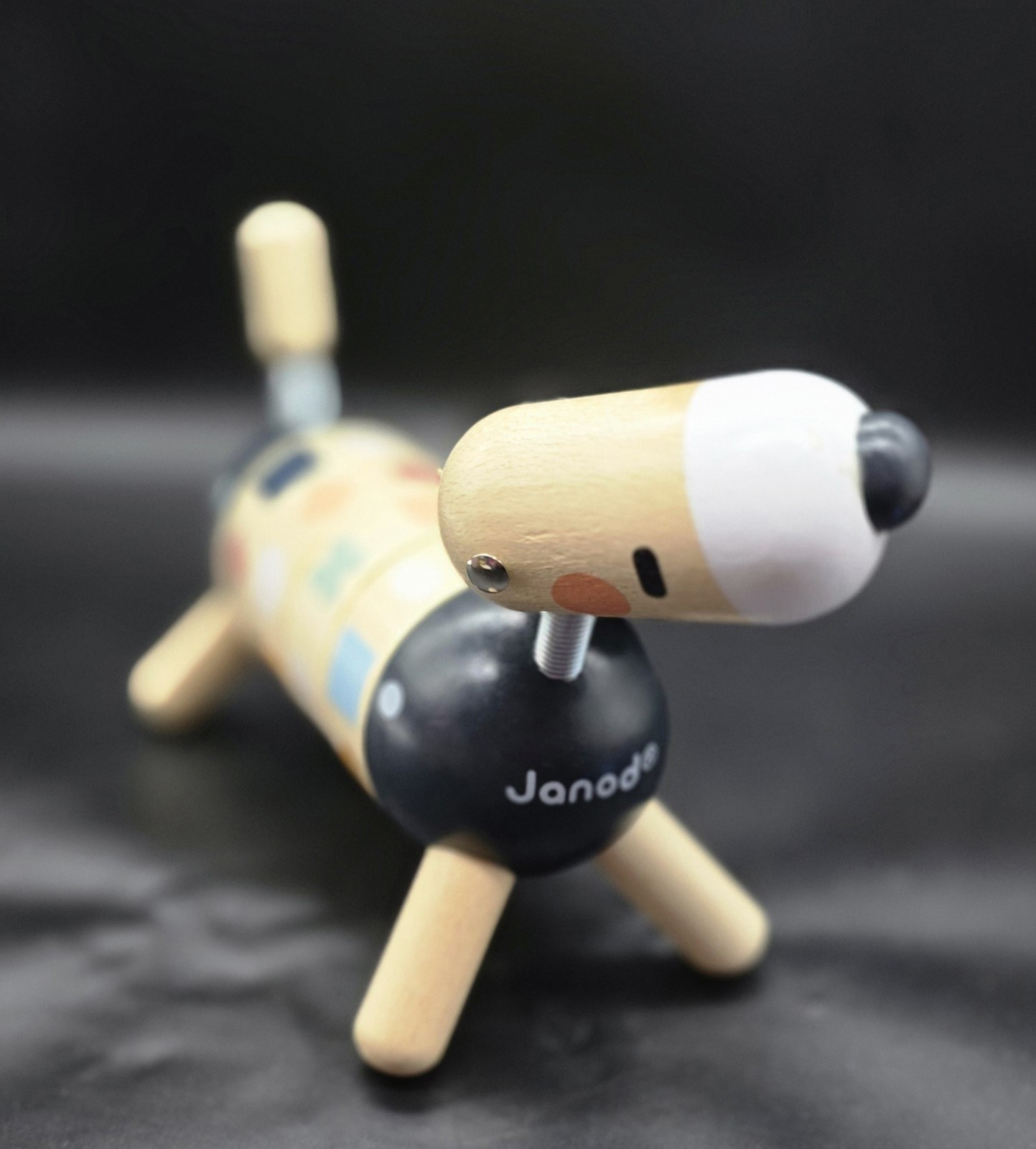 Janod Rotating Dog Wooden Educational Toy Match Shapes Colors Pretend Play