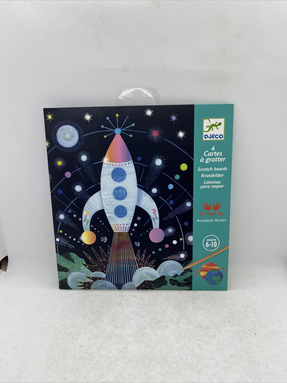 Djeco 4 Cartes Cards Scratch Boards Galaxy Space Ship Activity NEW FREE SHIPPING