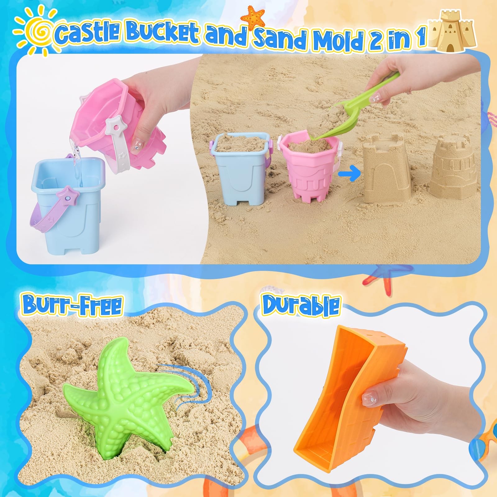 FUSPWEAO Beach Toys Sand for Kids, Castle Medium, Colorful