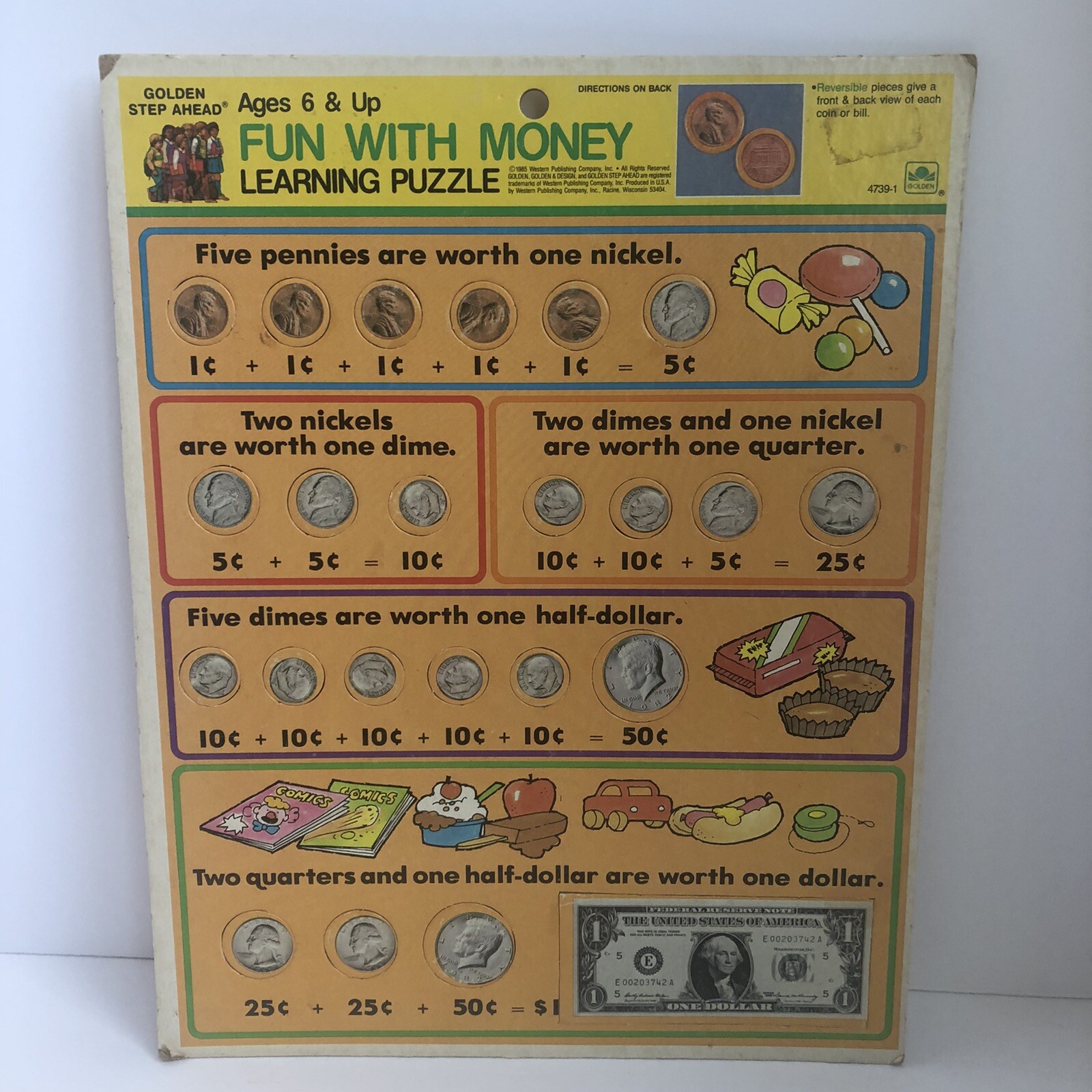1985 Vintage Golden Step Ahead Learning Puzzle Fun with Money 4739-1