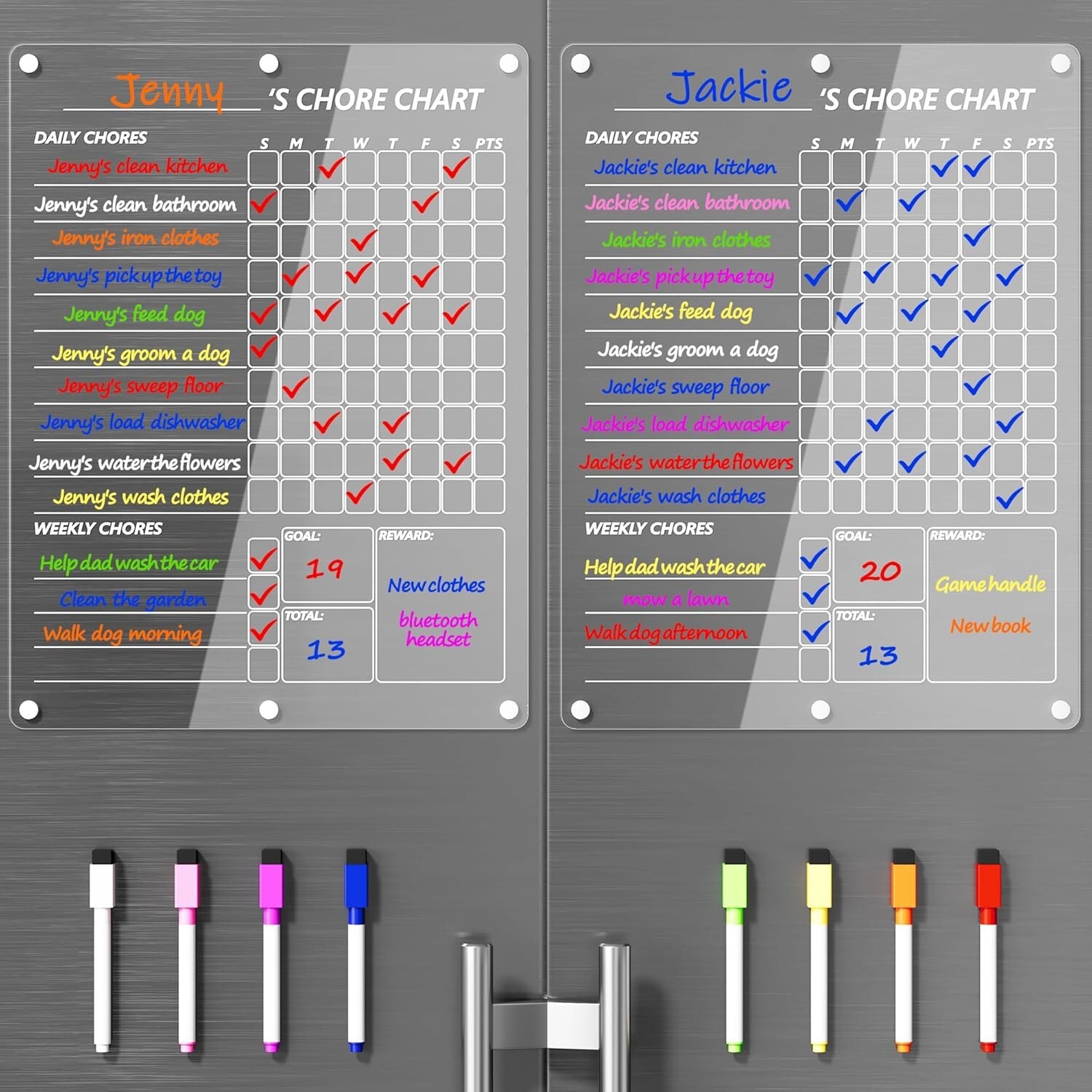Acrylic Chore Chart 15×11 Magnetic Weekly Dry Erase Board for Kids Home Use