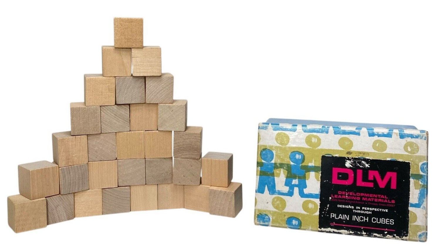Vtg DLM Plain Inch Cubes Wooden 30 Count Teaching Resource Math Art Design